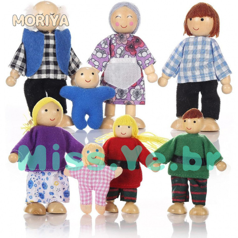 7 Pçs/Conjunto Boneco Articulado De Madeira Para Família/Pais E Filhos em Oferta na Shopee