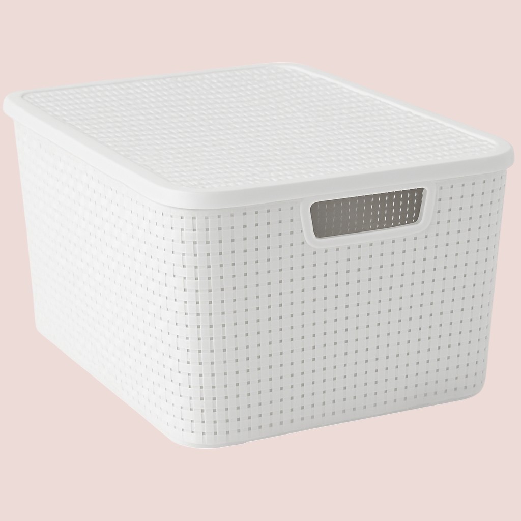 Kit com 6 Caixas Organizadora Rattan 7 Litros Branco - Cesto Armazenamento Guarda Organiza a Casa