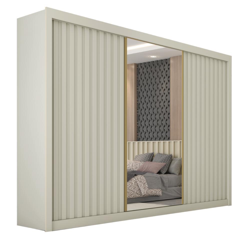 Guarda Roupas Casal 3 Portas de Correr com Espelho Ripado 100% MDF 6 Gavetas Dublin em Oferta na Shopee