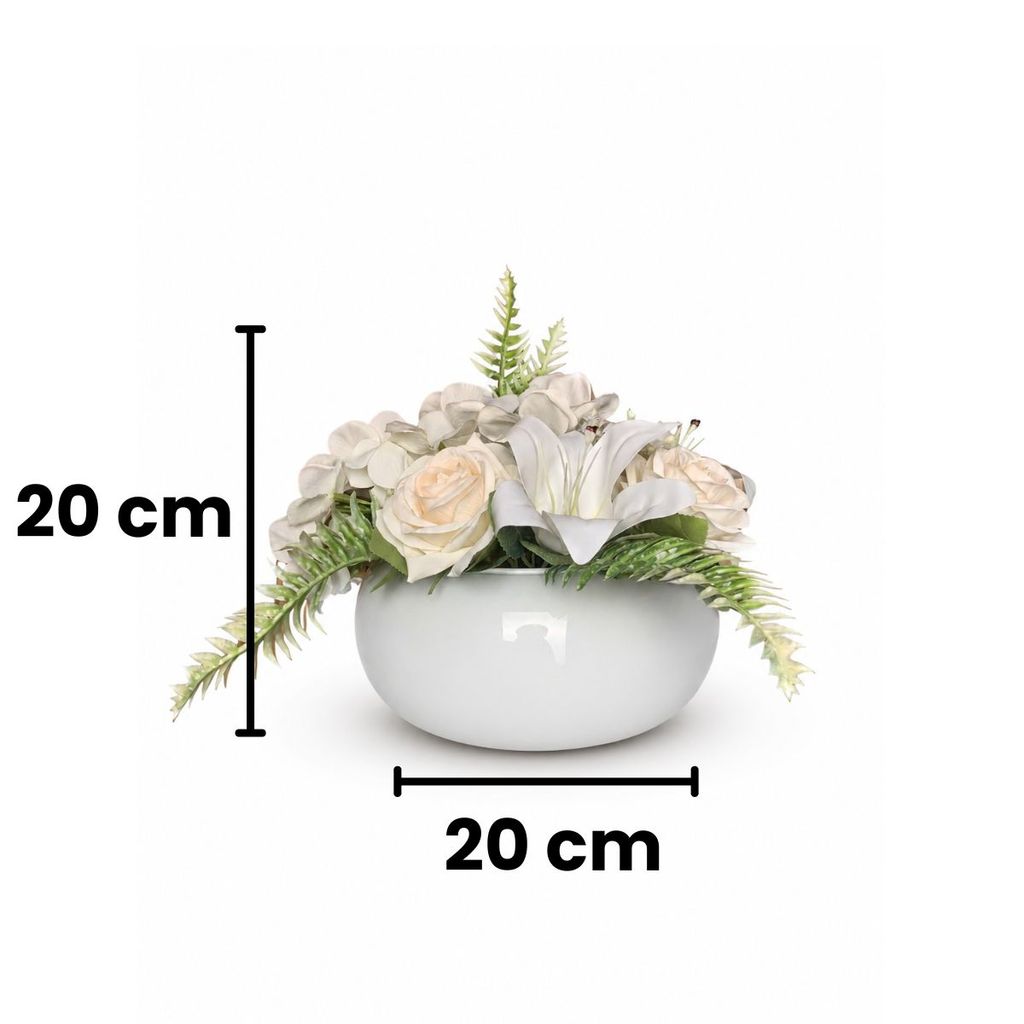 Arranjo Vaso Branco Buquê Lírio com Rosa Artificial Casa · foto 2