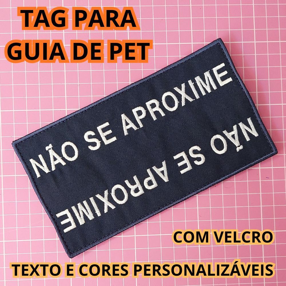 Tag Bordada Guia Pet Sinalização Personalizada 18x10cm Cão de Serviço Não Se Aproxime Não Toque Velcro Coleira Peitoral