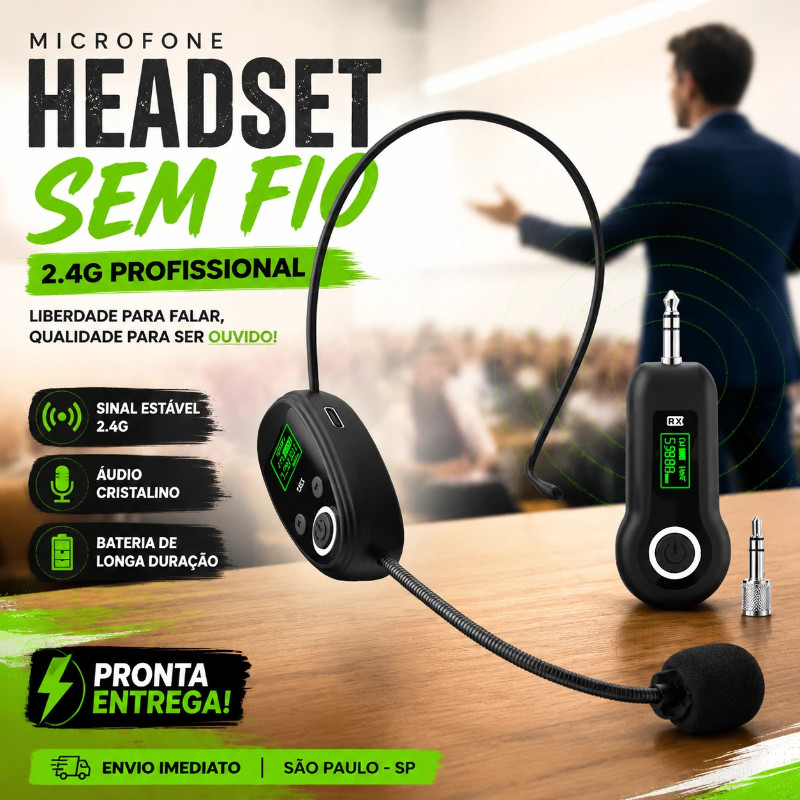 Microfone Headset Sem Fio 2.4G Profissional Palestra Aula Treinamento