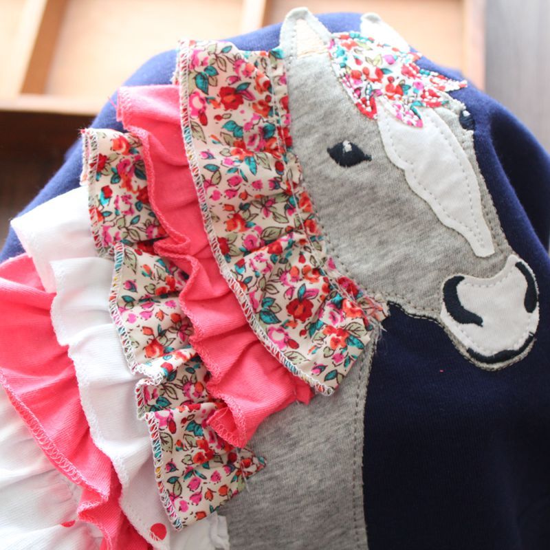 Primavera estilo meninas moletom médio pequeno crianças unicórnio padrão camisetas de manga comprida bebê das crianças