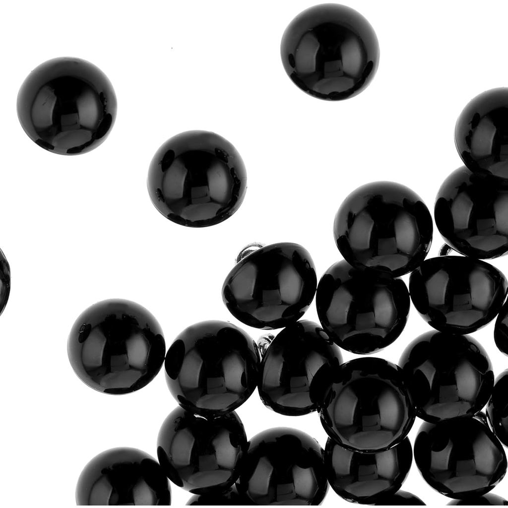 Pacote com 30 Botões de Pérola Preta de 10mm com Haste, Botões de Costura Redondos Estilo Cogumelo, Botões de Substituiç
