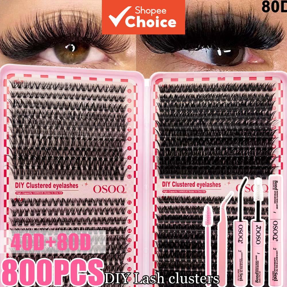 Misto 40D 80D Cluster Book 800Pcs Mink Grosso Fofo 9-16mm Kit DIY Cola Pinça Escova