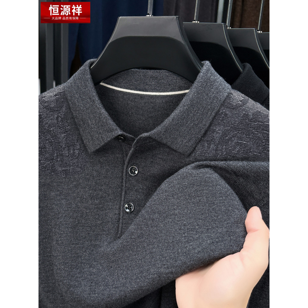Hengyuanxiang Suéter de lapela masculino primavera outono suéter misturado masculino de meia-idade idosos