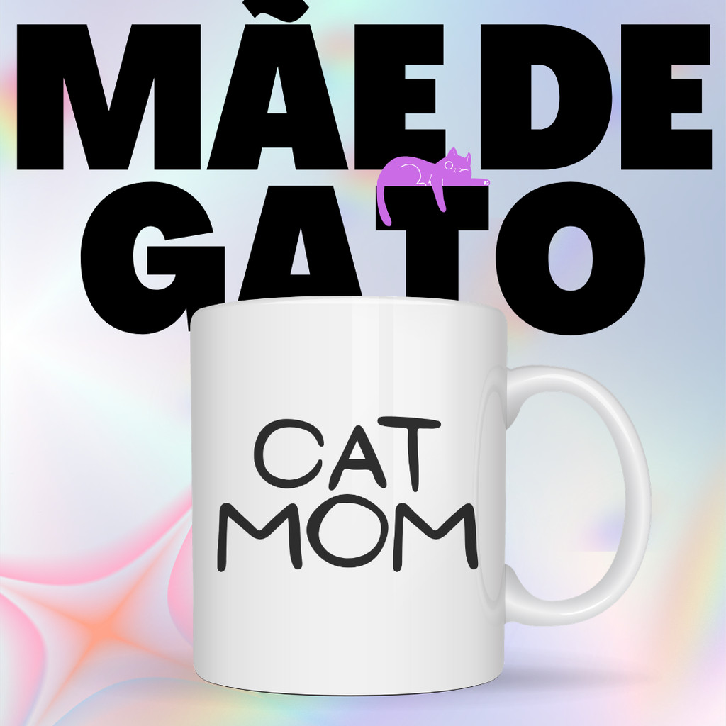 Caneca Xicara Porcelana 325ml Mãe Gato Gatinhos Gatos Pet Personalizada Presente Decoração Casa