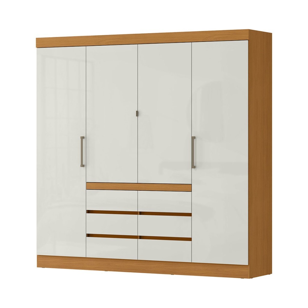 Guarda Roupa Casal Lunaro 4 Portas 6 Gavetas Cinamomo/Off White - Panorama Móveis — imagem 2 de 2