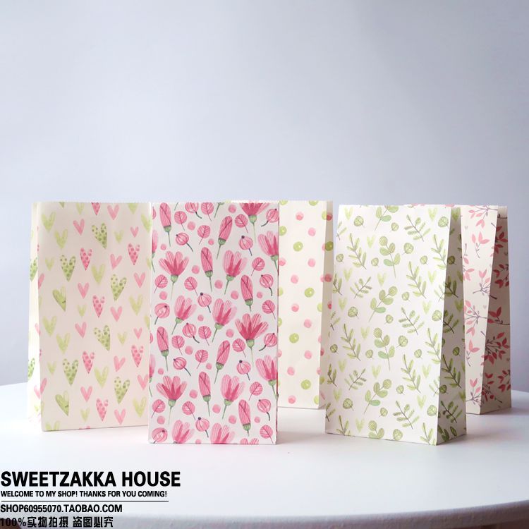 5 pçs padrão de flor fresca saco de embalagem de presente saco de papel plano saco de pastelaria de doces de p