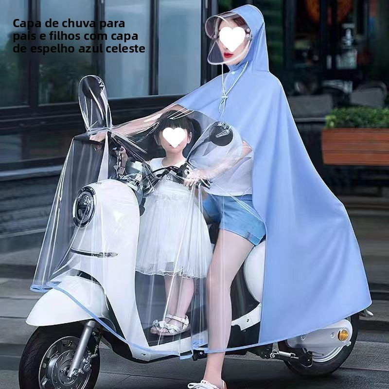 Capa de chuva para motocicleta, veículo elétrico, aba dupla transparente, poncho extra grosso, à prova d'água UXVZ