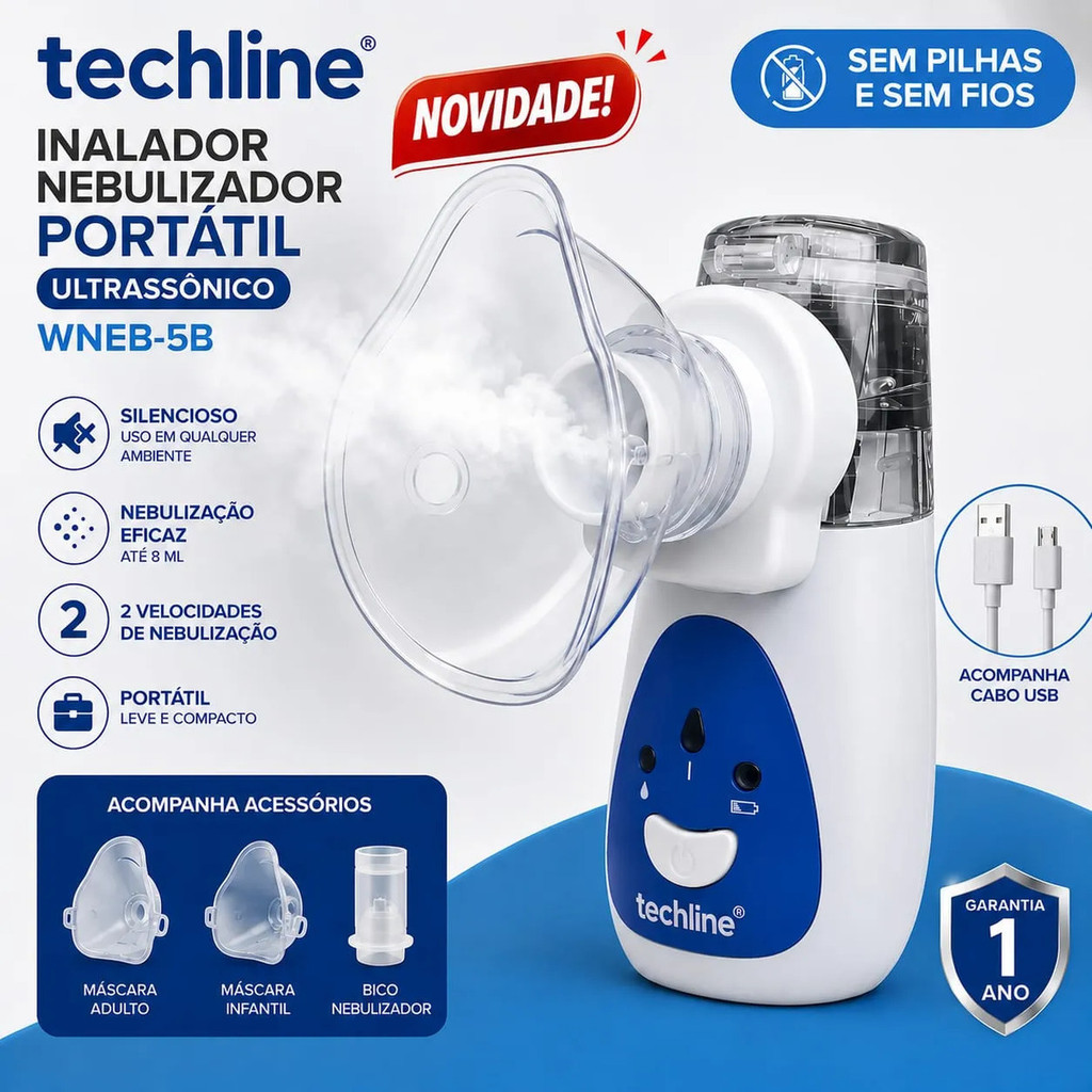 Nebulizador Inalador Recarregável Mesh Mneb-5b Techline Usb
