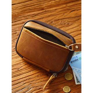 Bolsa de chave com zíper de couro com Slot para cartão, bolsa para chave de porta doméstica, bolsa de armazenamento de c