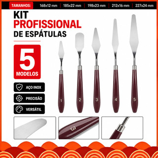 Kit 5/10/15 Peças Facas de Pintura em Aço Inox com Lâminas Longas, Chanfradas e Redondas para Misturar Tintas