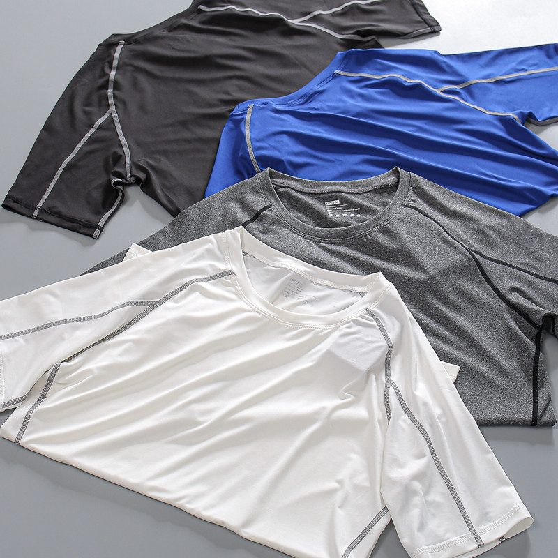 Lazer ao ar livre camiseta de secagem rápida verão masculino de alta elasticidade esportes roupas de secagem rápida trei