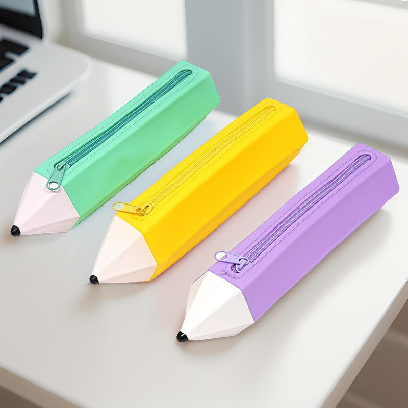 Novo estilo de Silicone caso de lápis criativo forma de lápis caixa de papelaria simples estudante papelaria grande capa