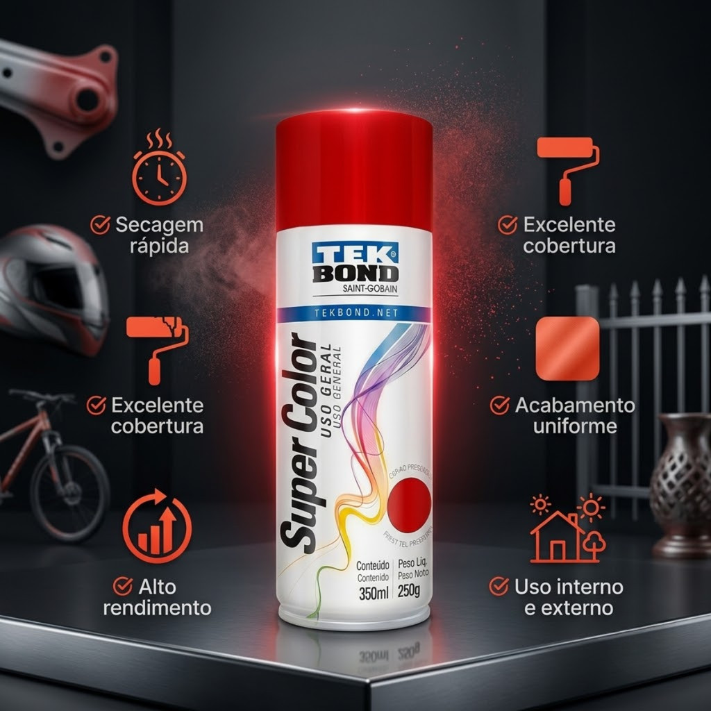 Tinta Spray Uso Geral 350ml Vermelho Tekbond
