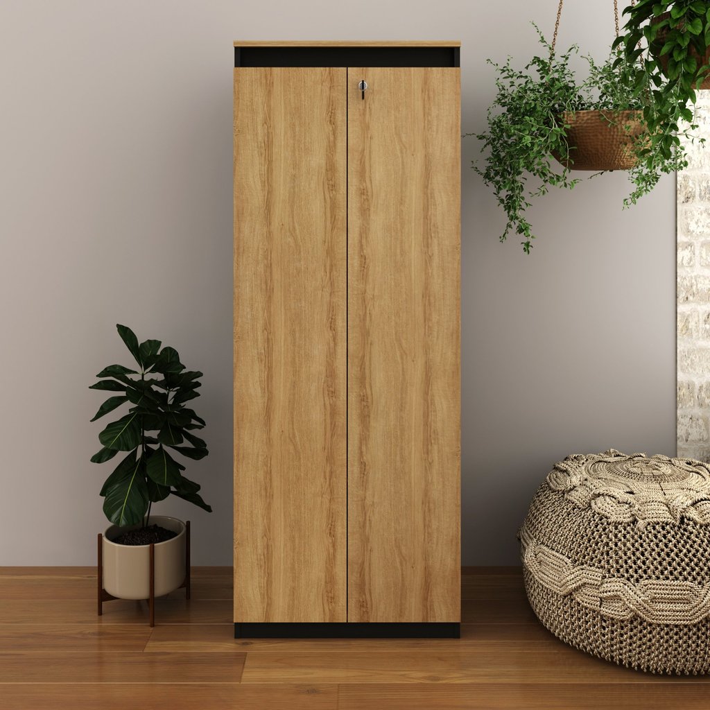 Armário para Escritório com 2 Portas com Chave ME4151 Marrom Amêndoa/Preto