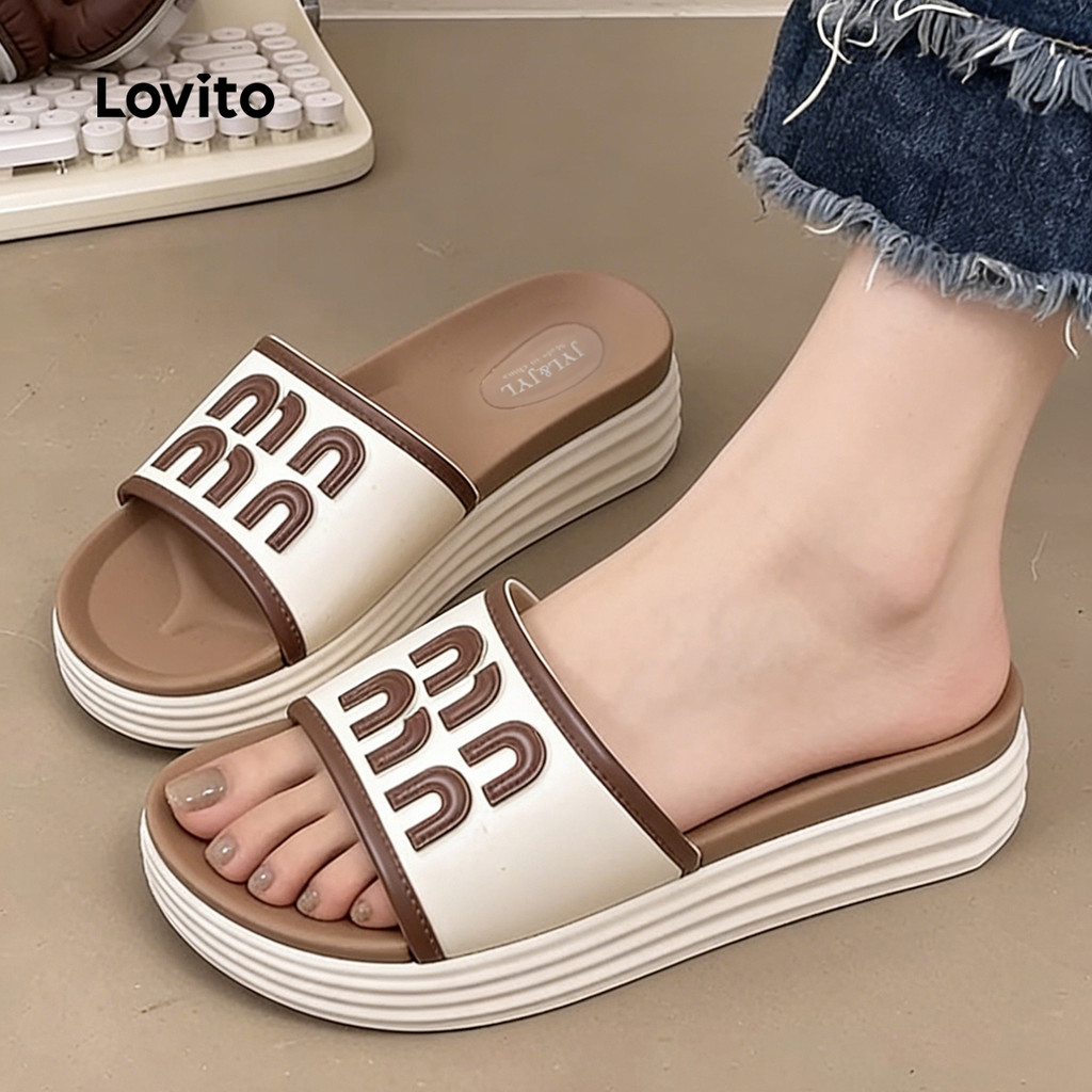 Lovito Sandálias Rasteiras Casuais Estilo Coreano Com Plataforma E Blocos De Cor