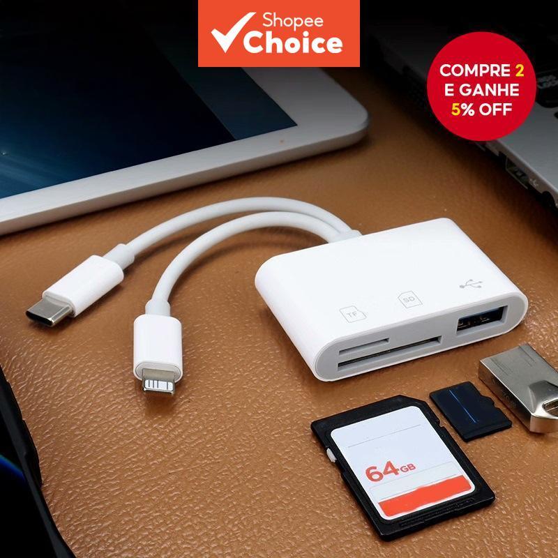 Leitor De Cartão De Memória 3 Em 1 Ios Type-C Micro Sd Tf Adaptador De Disco U Externo Conversor Otg Para Laptop E Table