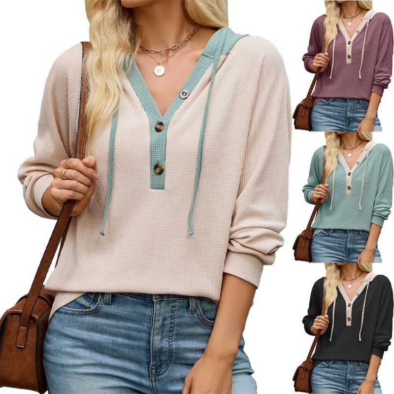 Time Camisas Femininas De Manga Comprida Com Decote Em V E Botões Da Moda Casual De Outono