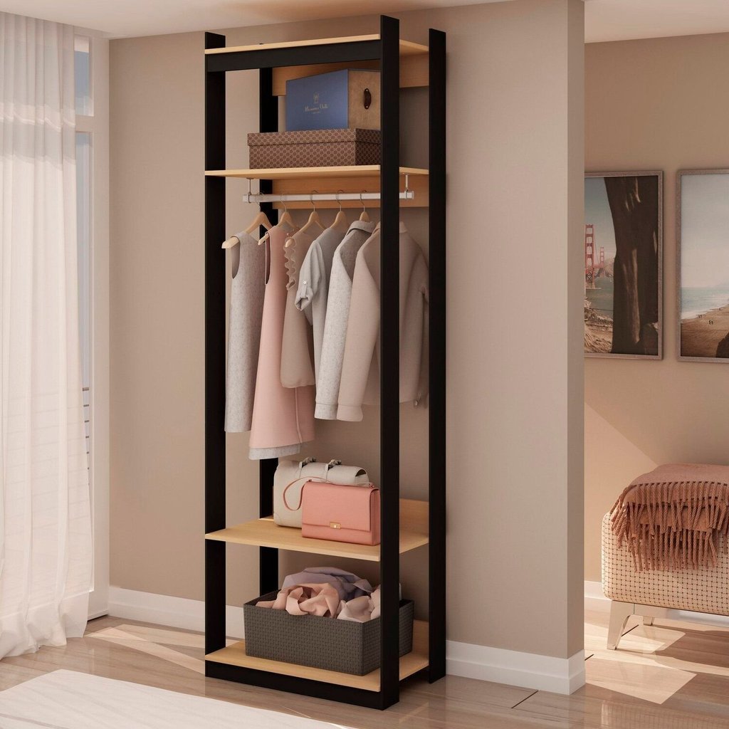 Guarda-Roupa Closet Industrial com Cabideiro Marrom/Freijó/Preto