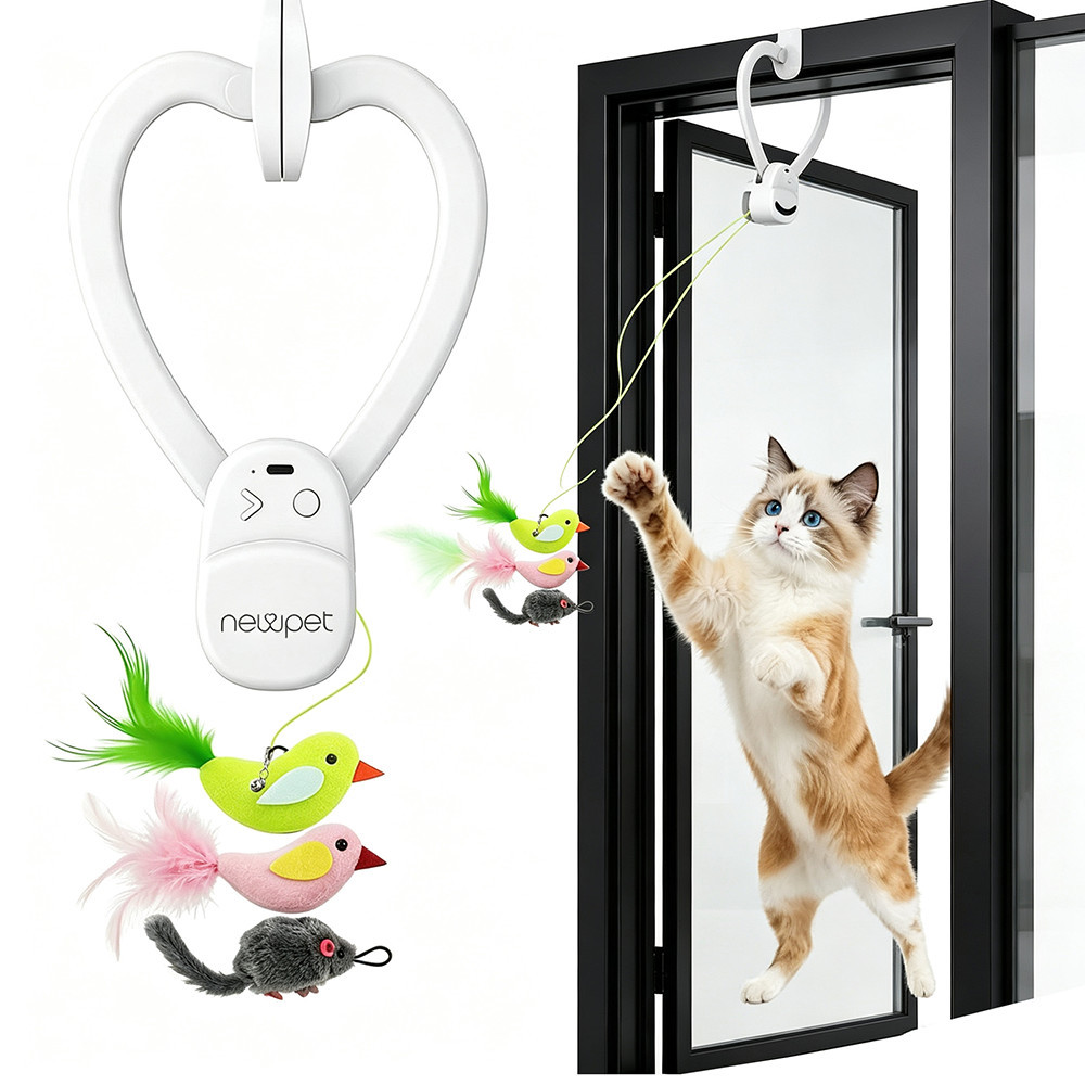 Newpet Automático Brinquedo Gato Interativo Pendurar Teto Porta Com Pena Elástico Corda Antiestresse