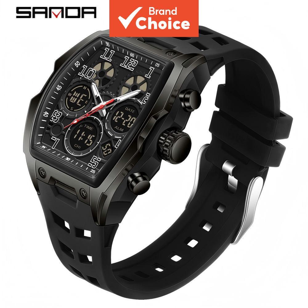 Sanda 6266 Relógio Para Homens À Prova D'água Inoxidável Relo Silver Barrel Quartz Multi Display Presente Escolar Ativo