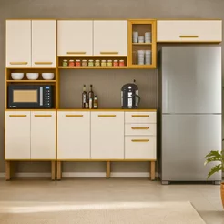 Cozinha Completa Modulada 11 Portas 2 Gavetas Adele Espresso Móveis Bege/Cinamomo/Off White Acetinado
