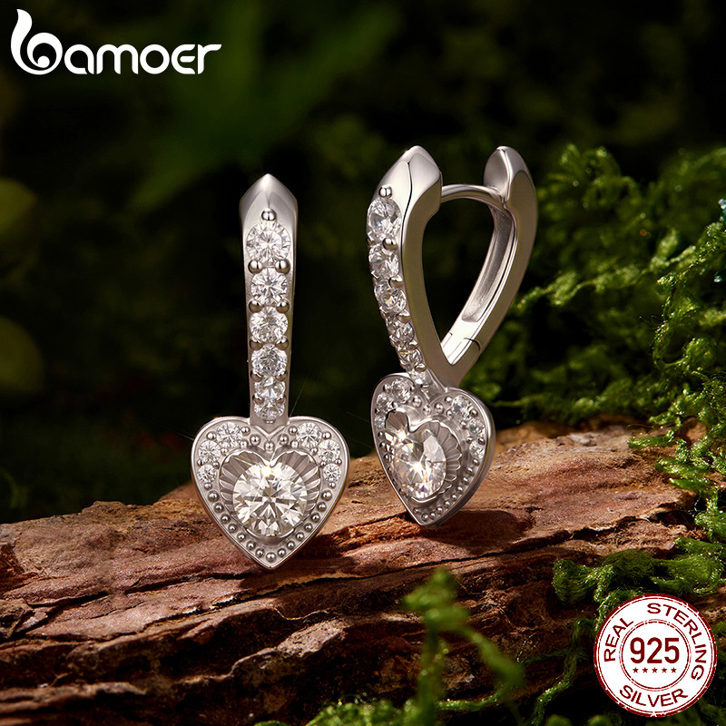 Brincos De Argola De Moissanite De Coração De Prata Esterlina 925 Bamoer Com Certificado Joias Da Moda Para Presente Fem