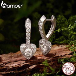 Brincos De Argola De Moissanite De Coração De Prata Esterlina 925 Bamoer Com Certificado Joias Da Moda Para Presente Fem