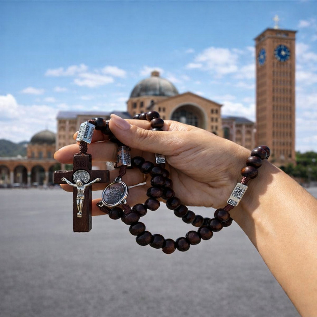 Terço Católico Da Contemplação Nossa Senhora Aparecida De Madeira Com Os Misterios