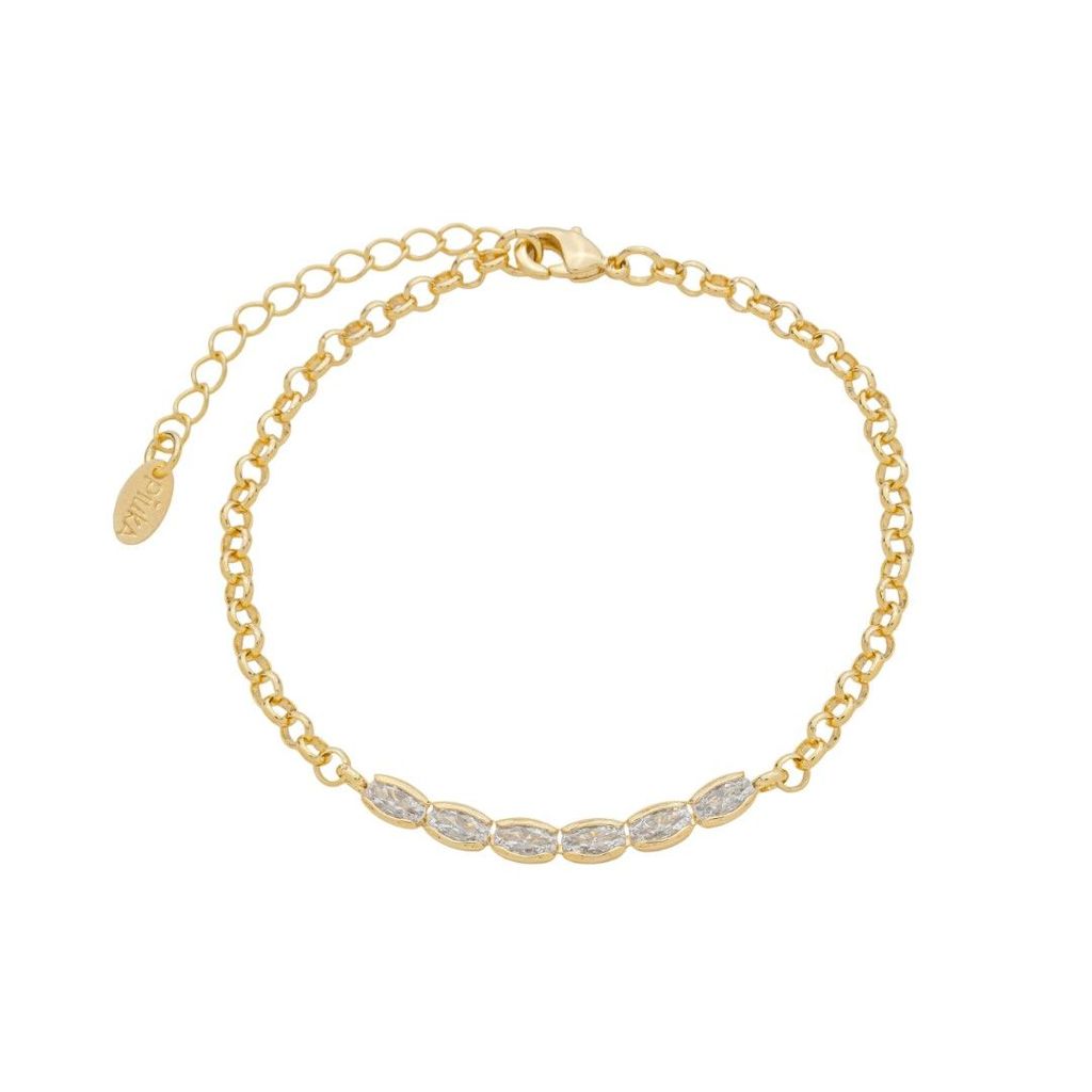 PULSEIRA ELOS PORTUGUÊS JANAÍNA OVAL ZIRCÔNIA FOLHEADA OURO 18K