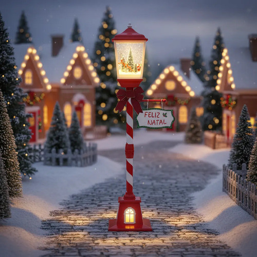Poste Musical Natalino Vermelho Papai Noel  No Trenó 157cm Decoração Natal