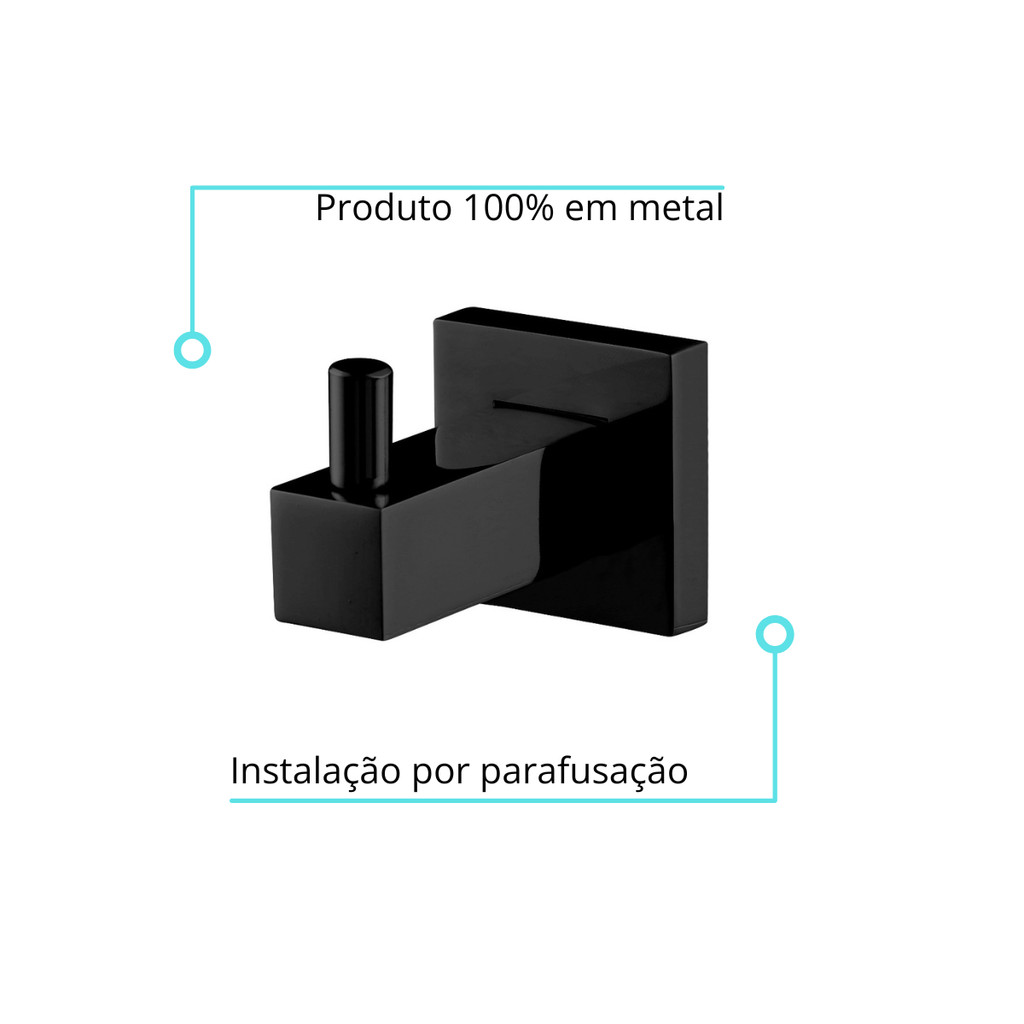 Cabide de Banheiro Preto Fosco Porta Toalhas e Objetos Stylos — imagem 2 de 2