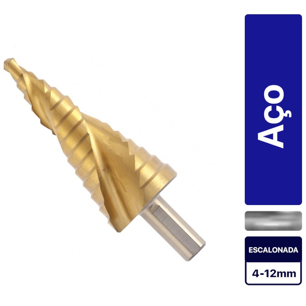 Broca escalonada aço rápido 4 a 12 mm - 723539 - MTX