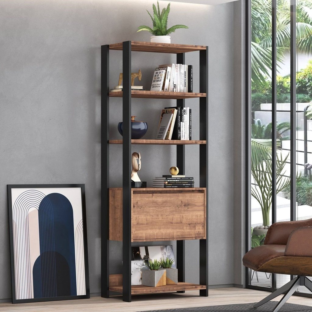 Estante Industrial 1 Porta 4 Prateleiras M109 183CMX70CM Yescasa Marrom/Preto/Solanum