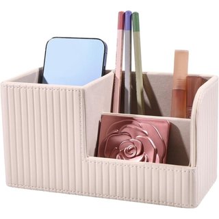 Organizador de Mesa em Couro PU, Caixa de Multifuncional com 3 Compartimentos, Organizador de Suprimentos 
