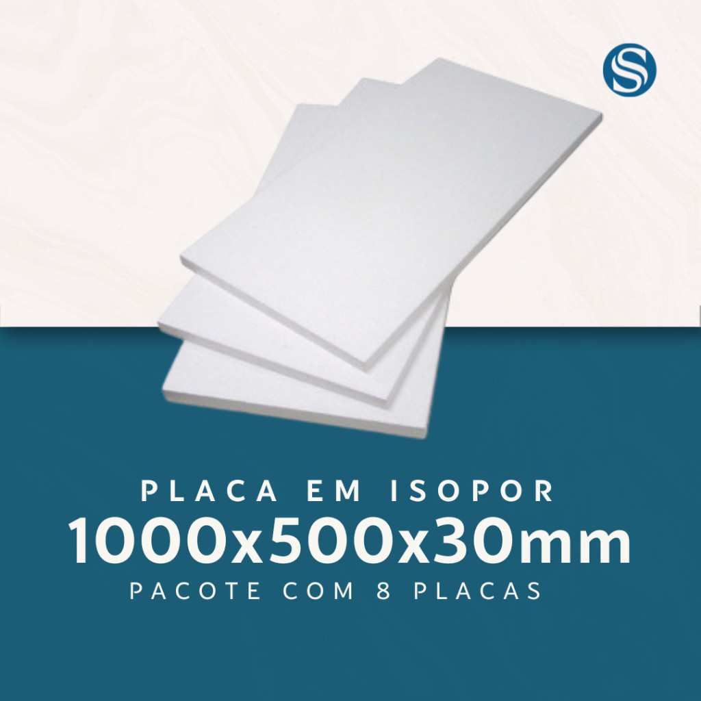 Kit 8 Placas de Isopor EPS 1F Anti Chamas 1000x500x30mm EPS-Pack Construção Maquete E Isolamento