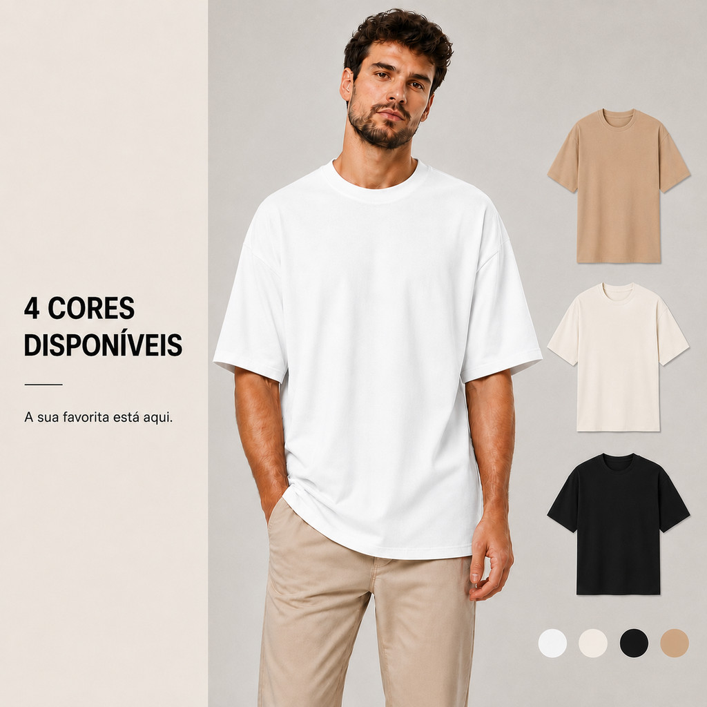 Camiseta Oversized Masculina 100% Algodão  Manga Curta Lisa Casual Streetwear Academia Treino