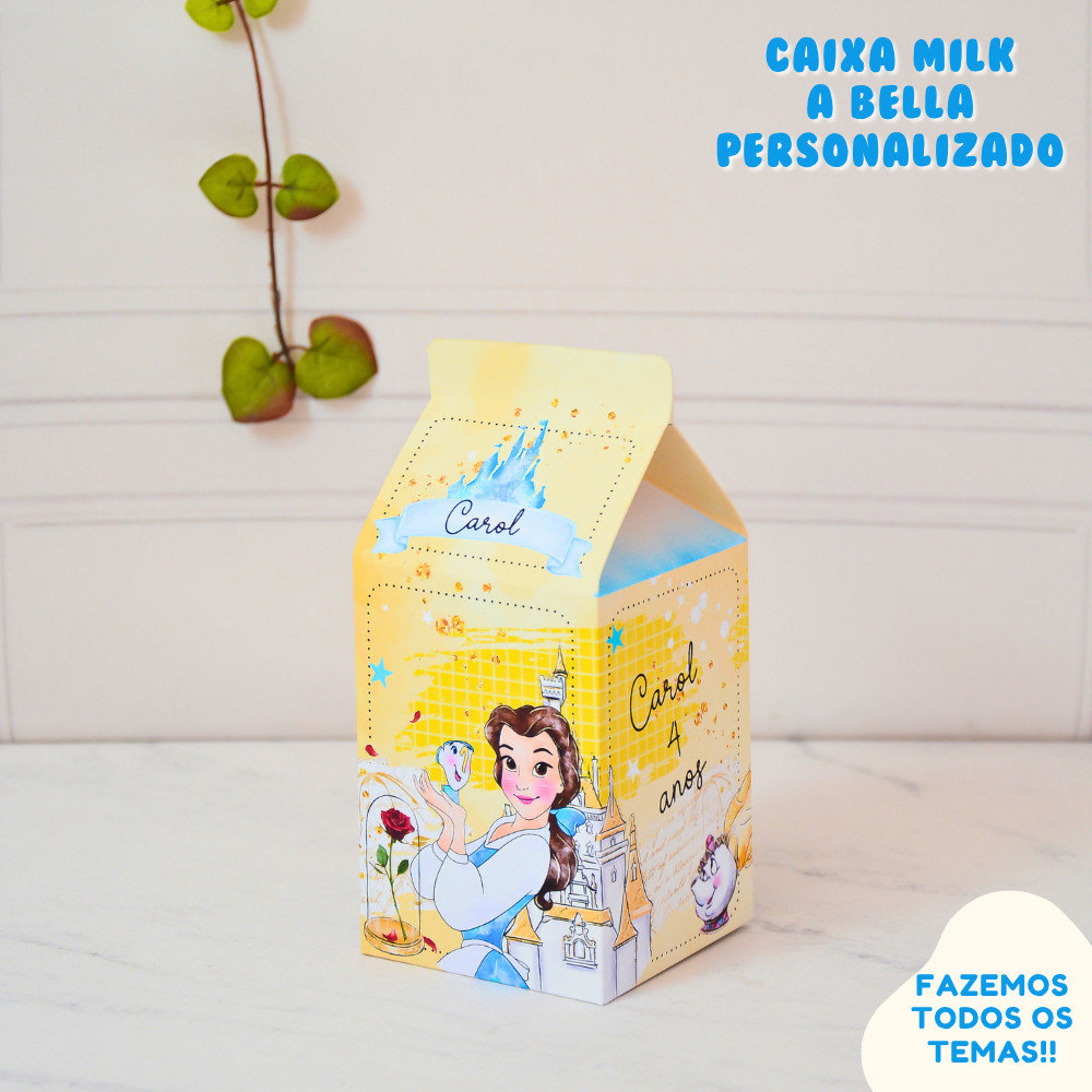 Caixa Milk Princesa Bela Personalizada | Lembrancinha Festa Infantil