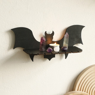 Prateleira De Parede De Morcego De Madeira Boêmia Cristal Decoração De Casa De Halloween