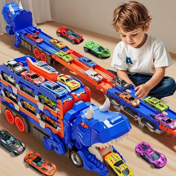 Caminhão Dinossauro Engolidor com Carrinhos Multifuncional Interativo Educativo Presente Infantil