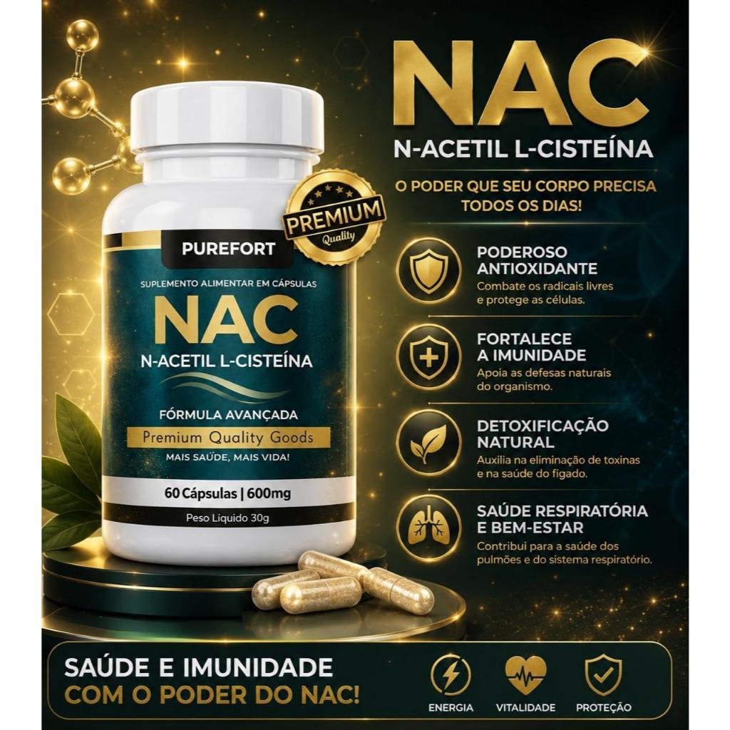 NAC 600mg N-Acetilcisteína | Precursor da Glutationa | Imunidade e Saúde do Fígado