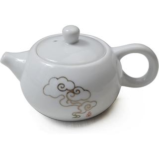 Chaleira de Porcelana, Pequena Chaleira de 6oz, Conjunto de Chá Gongfu Chinês Branco (Nuvens Auspiciosas)
