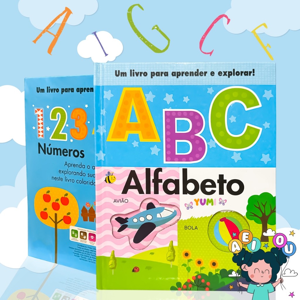Livro Infantil do Bebê Primeiras Palavras Alfabeto Ilustrado Letras em 3D Capa Dura Premium