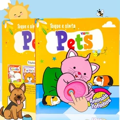 Livro Infantil Bebê Toque E Sinta Pets Animais Fofinhos | Estímulo Tátil Visual Sensorial Educativo
