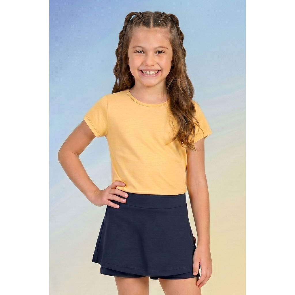 Short Saia Infantil Menina em Cotton Básico Elian Azul