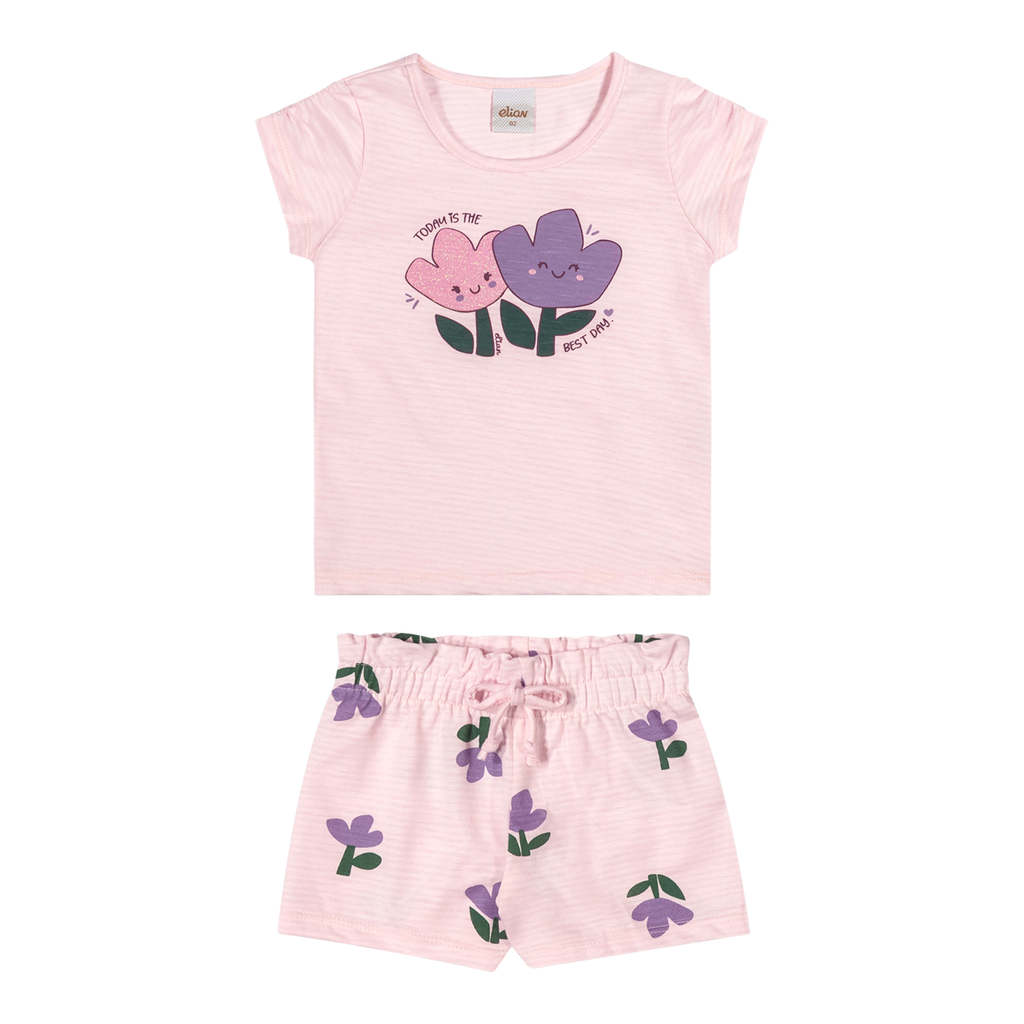 Conjunto Infantil Menina Flamê Floral Elian Rosa