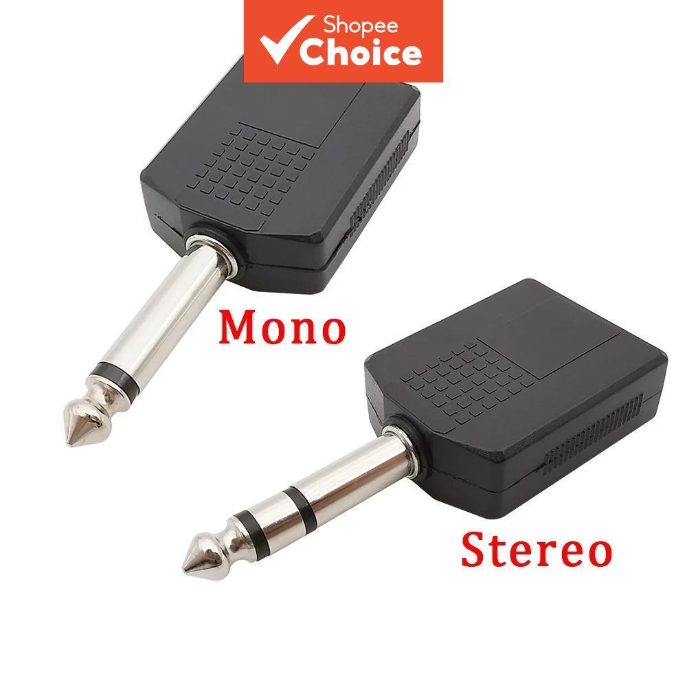 Adaptador de áudio divisor estéreo/mono de 1/4 Y, divisor de adaptador de áudio, conector macho 6,35 mm para 2 fêmeas
