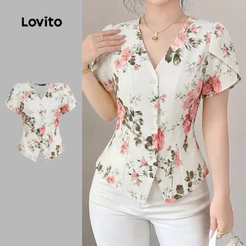 Lovito Blusa Elegante Botão Blusa Feminina Primavera/Verão LK7ED365